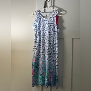 Blue and White Patterned Sleeveless Dress